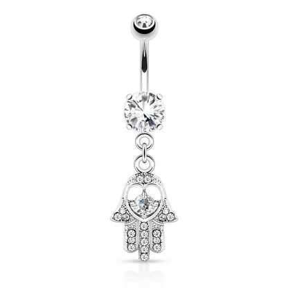 Piercing ombligo Hamsa colgante Circonita plata