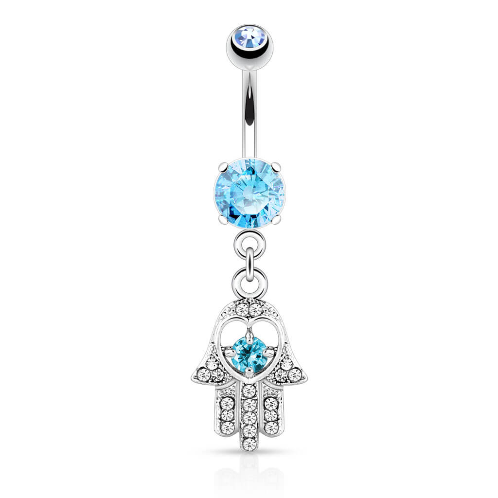 Piercing ombligo Hamsa colgante Circonita plata