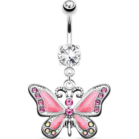 Piercing Nombril Pendentif Papillon Zircone