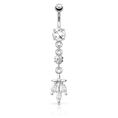 Piercing Nombril Pendentif Feuille 3 Zircones