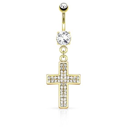 Piercing Nombril Pendentif Croix Zircone