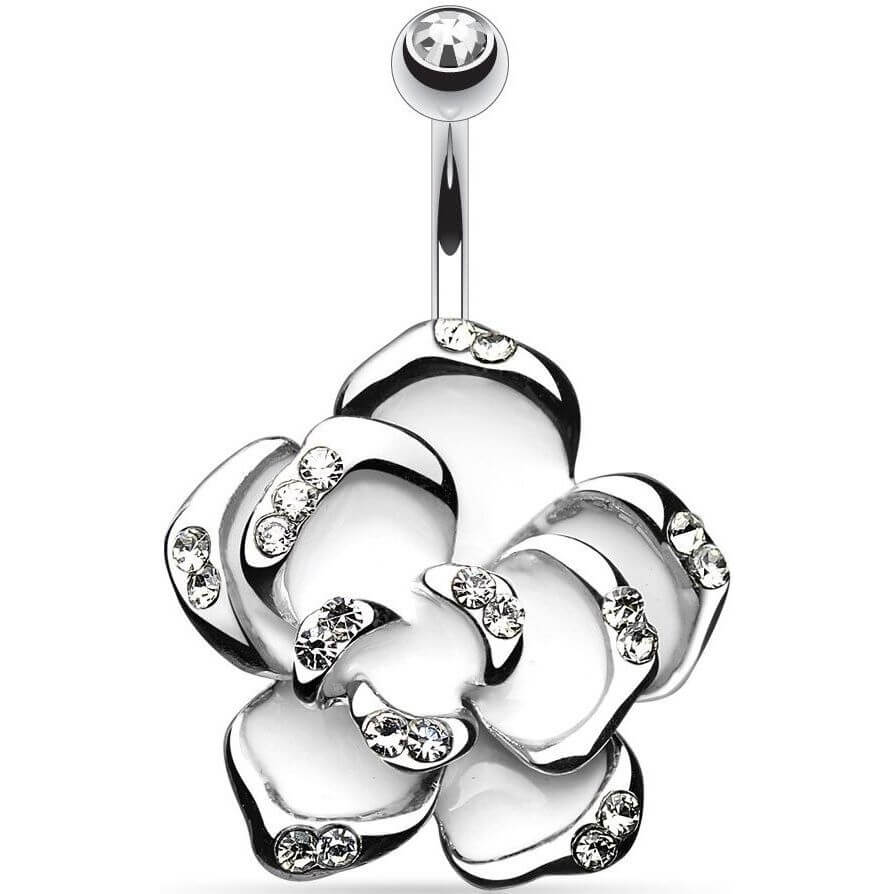 Piercing Nombril Rose Zircone Argent