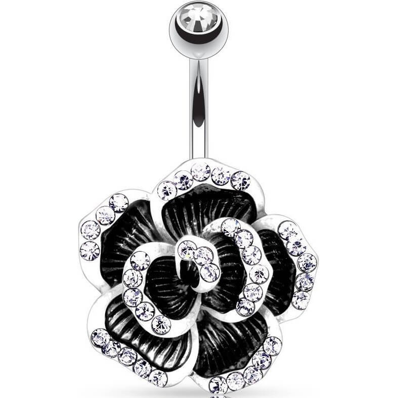 Belly Button Piercing Rose Zirconia Silver