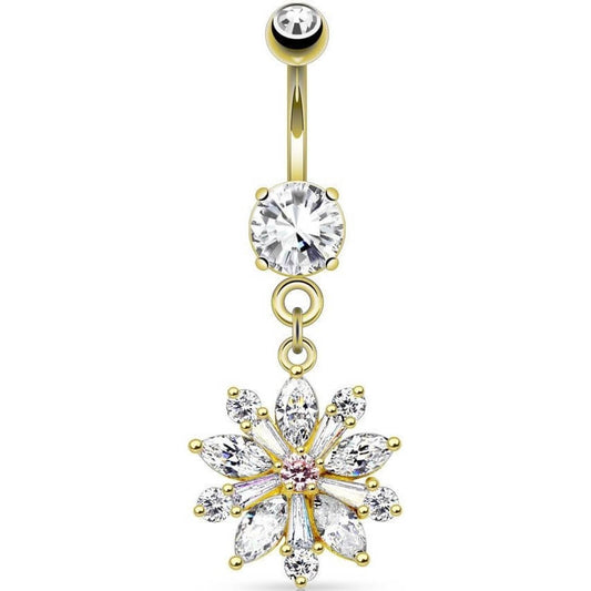 Belly Button Piercing Flower dangle Zirconia