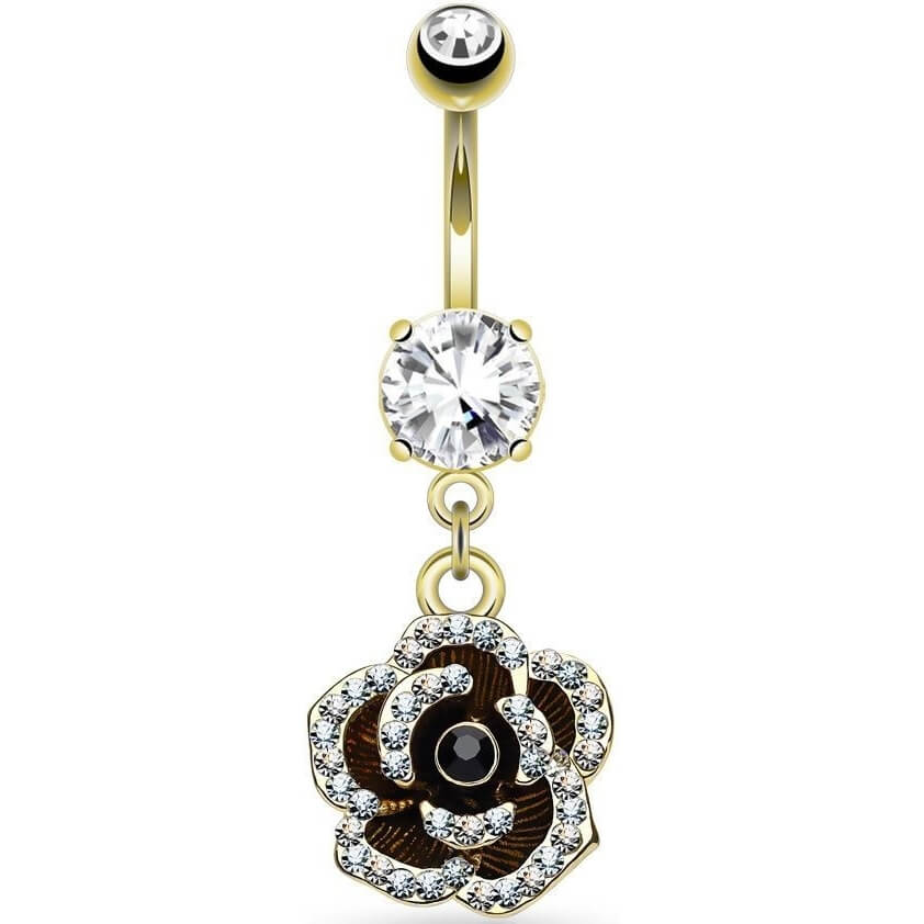 Piercing Nombril Pendentif Rose Zircone