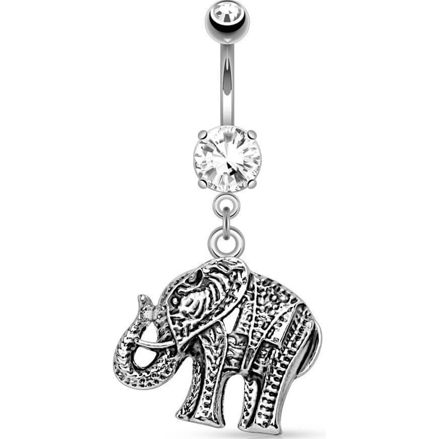 Bauchnabelpiercing Elefant beweglich Zirkonia Silber