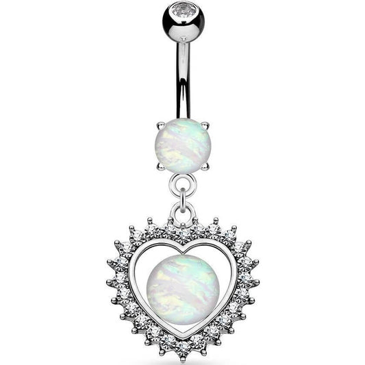 Belly Button Piercing Heart dangle Opal