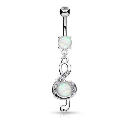 Piercing Nombril Pendentif Clef De Sol Opale