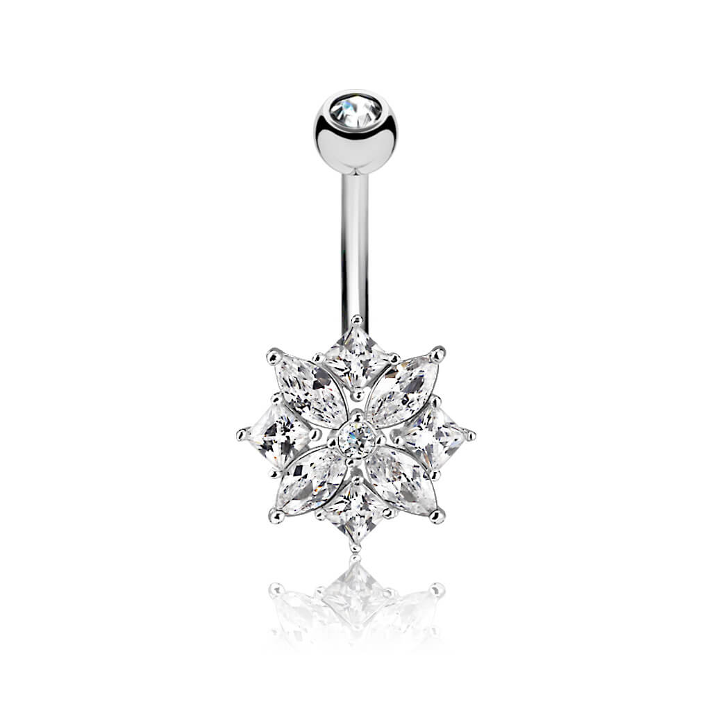 Belly Button Piercing Flower Zirconia Silver