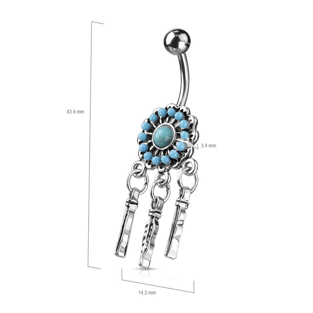 Belly Button Piercing Dream Catcher turquoise Silver