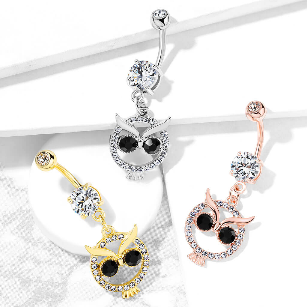 Belly Button Piercing Owl dangle Zirconia