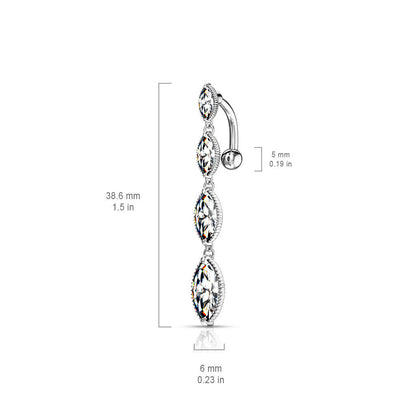 Piercing Nombril 4 Marquises Zircone Inversé