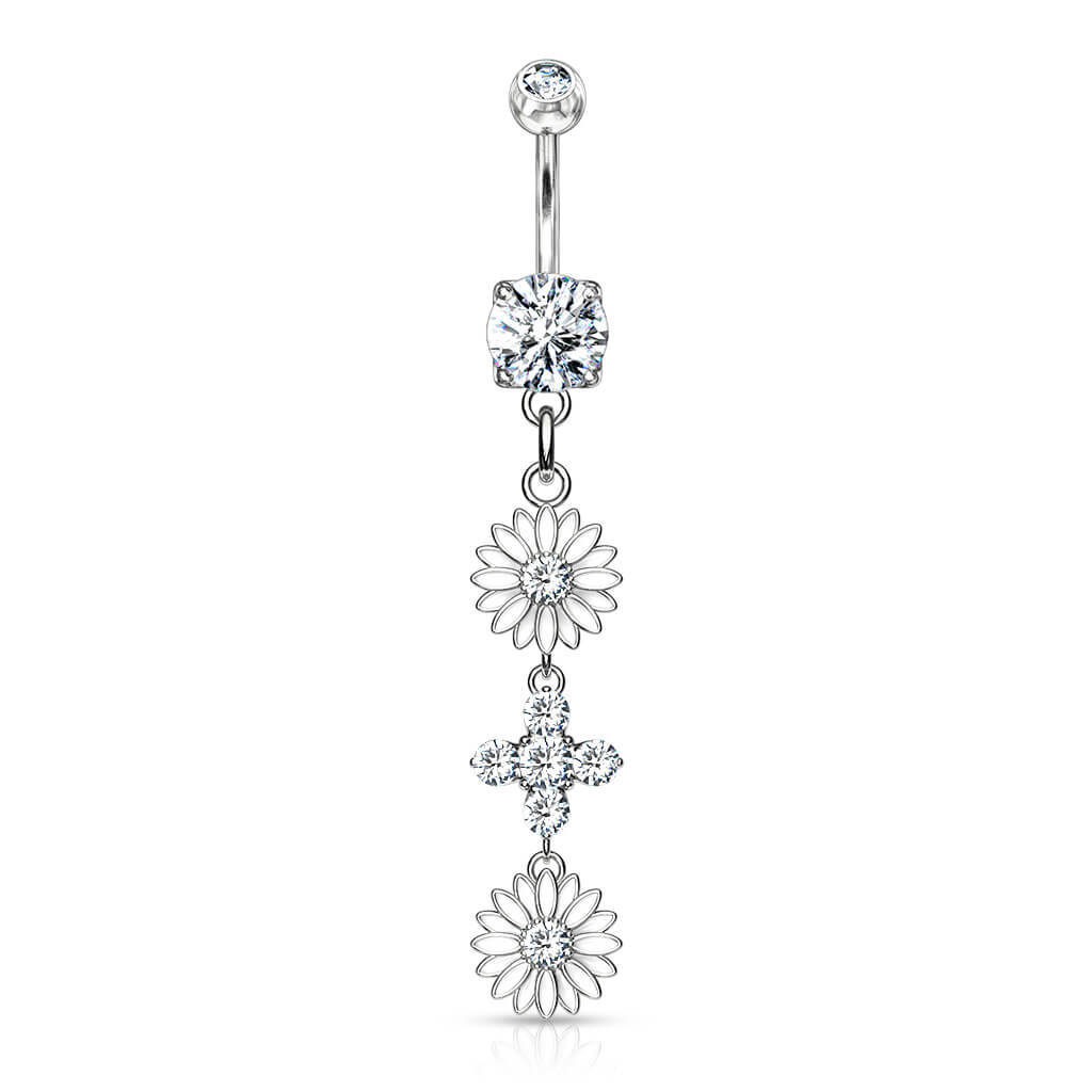 Belly Button Piercing Flower dangle Zirconia