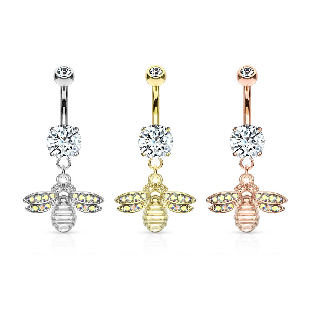 Belly Button Piercing Bee dangle Zirconia