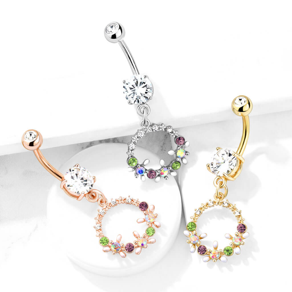 Belly Button Piercing Flower Wreath dangle Zirconia