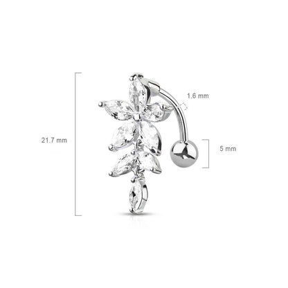 Piercing Nombril Fleur Zircone Argent Inversé