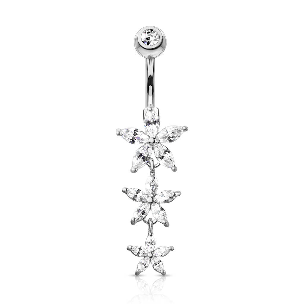 Belly Button Piercing dangle Flower Zirconia