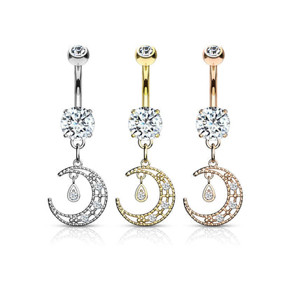 Belly Button Piercing Moon dangle Zirconia