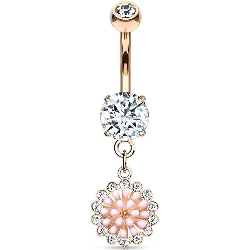 Belly Button Piercing Flower dangle Zirconia