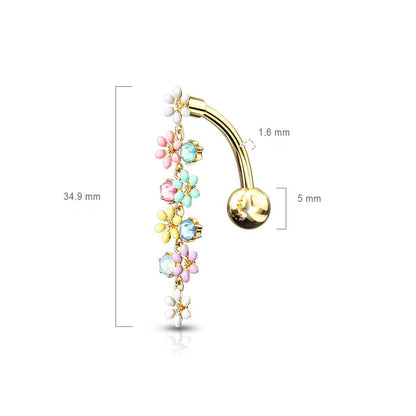 Piercing Nombril Pendentif Fleur Zircone Inversé