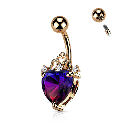 Piercing Ombelico Cuore di zircone coronato