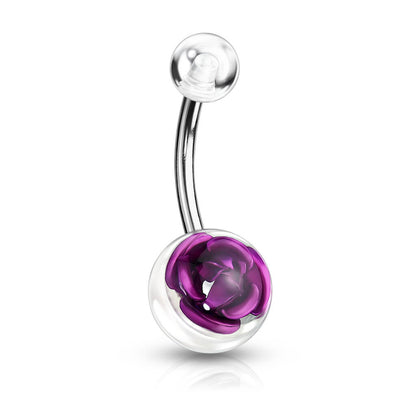 Belly Button Piercing Acrylic Ball Rose Silver