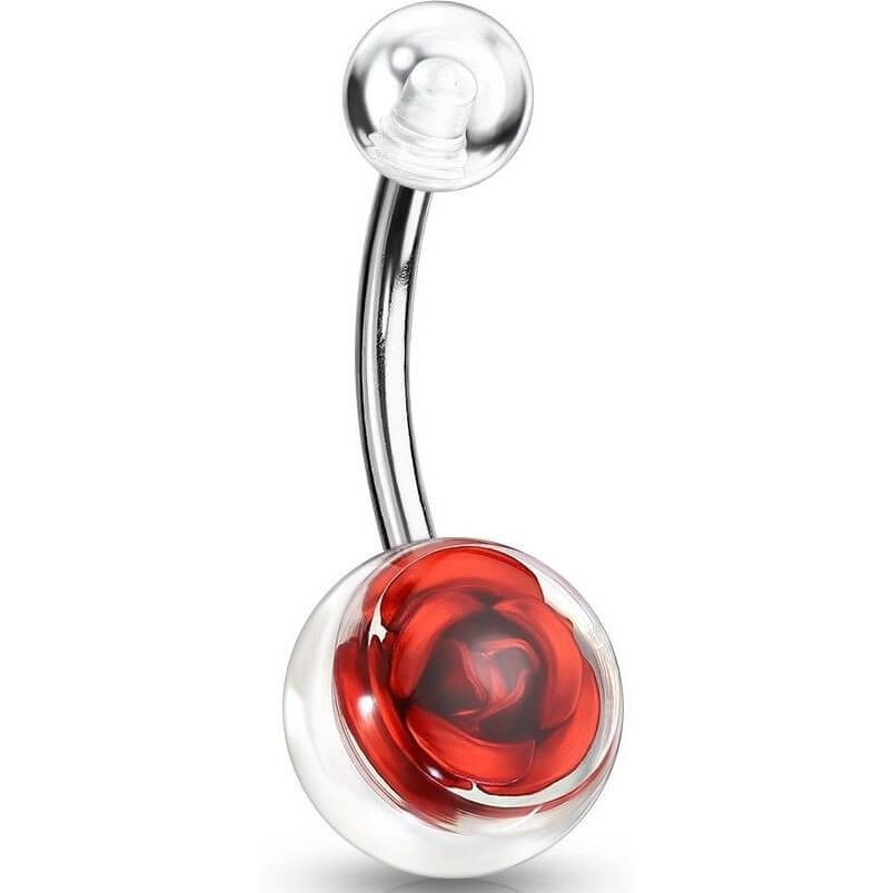 Piercing Ombelico Sfera con rosa in acrilico e Argento