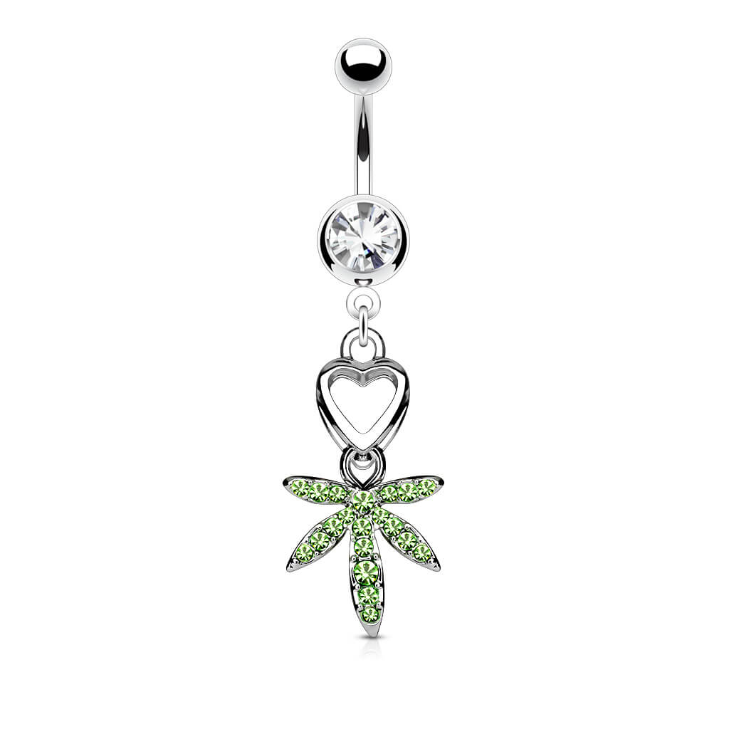 Piercing Nombril Pendentif Feuille De Chanvre Zircone Argent