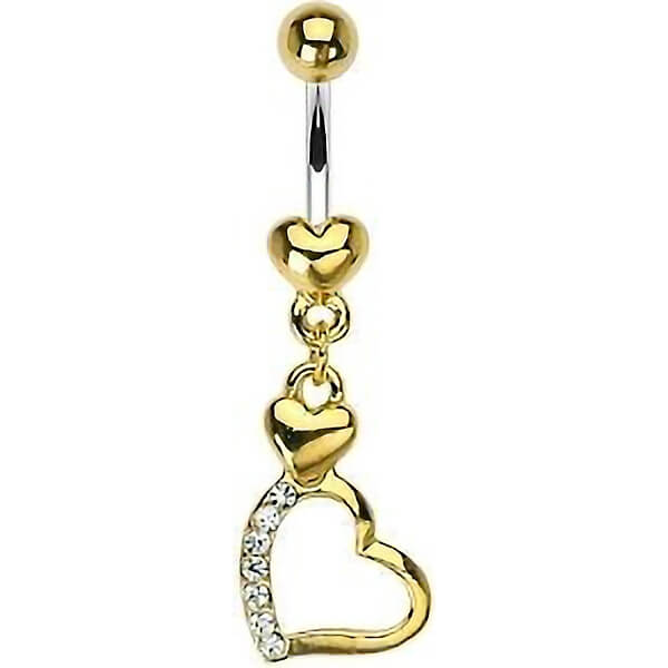 Piercing Ombelico Pendente a cuore in zirconi e oro