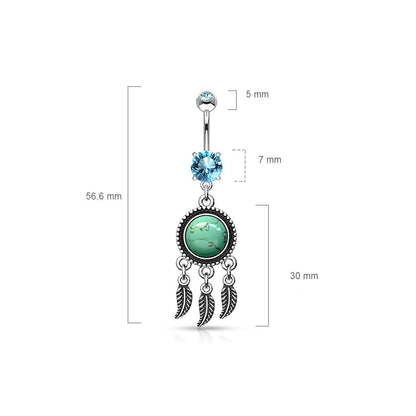 Belly Button Piercing Dream Catcher Semi-Precious Stone turquoise Zirconia Silver