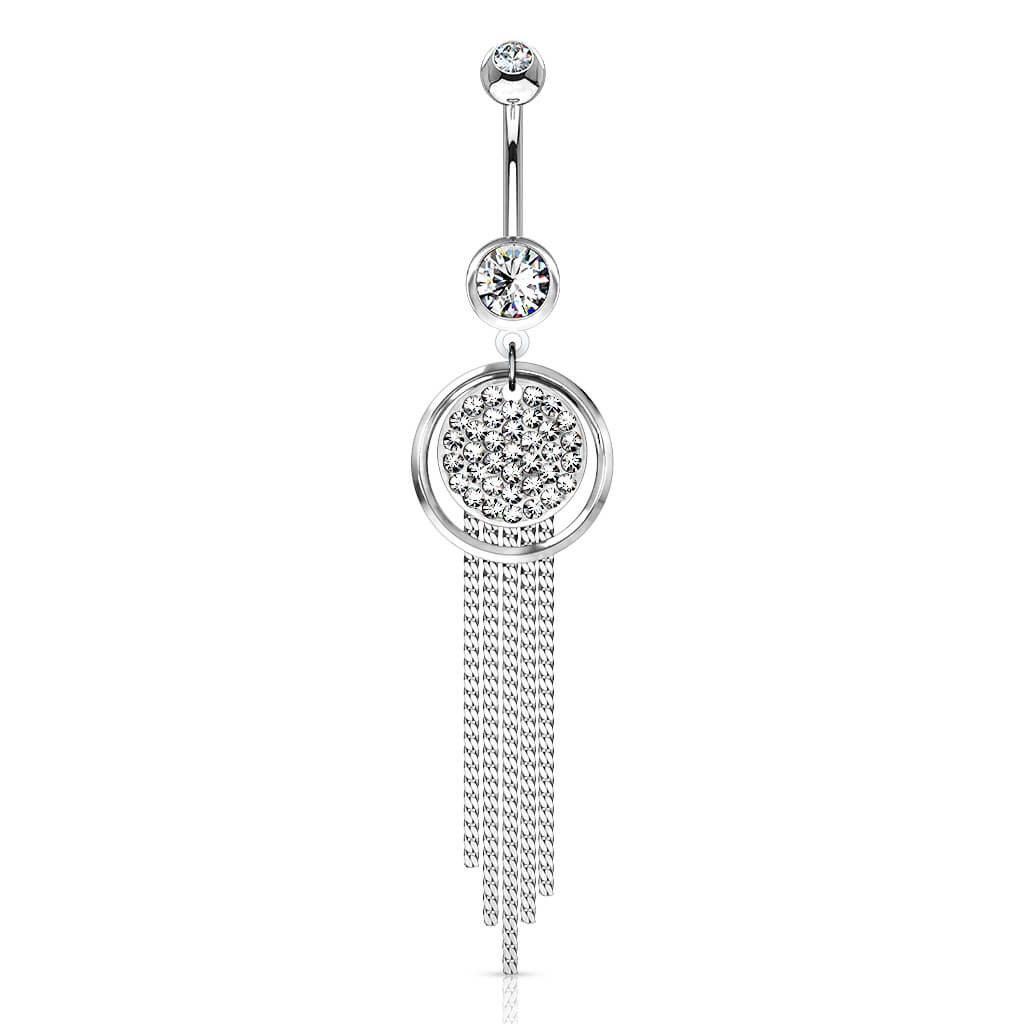 Piercing Nombril Pendentif Chaine Zircone Argent