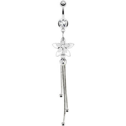 Belly Button Piercing Flower dangle Zirconia Silver