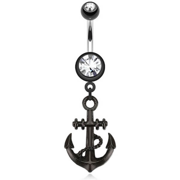 Piercing Nombril Pendentif Ancre Zircone Noir