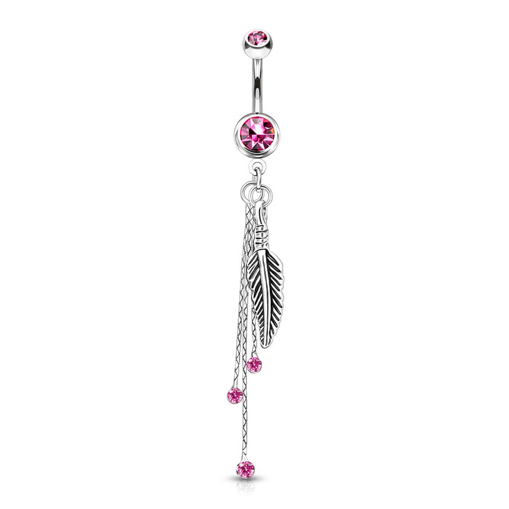 Belly Button Piercing Feather dangle Zirconia Silver