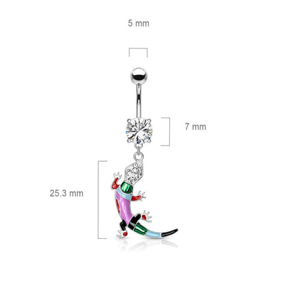 Belly Button Piercing Lizard dangle Zirconia Silver