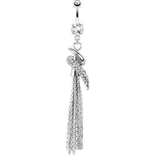 Belly Button Piercing Swirl Chains dangle Zirconia Silver