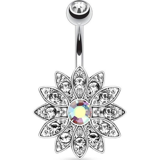 Piercing Nombril Fleur Zircone Argent