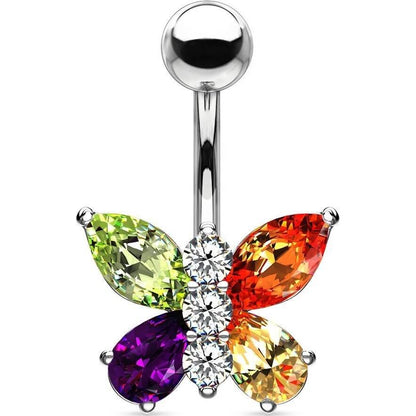 Belly Button Piercing Butterfly Zirconia Silver