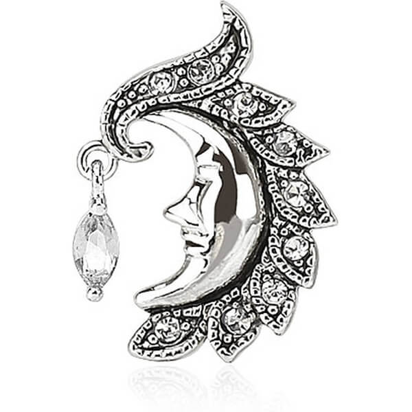 Belly Button Piercing Top Down Moon Zirconia Silver