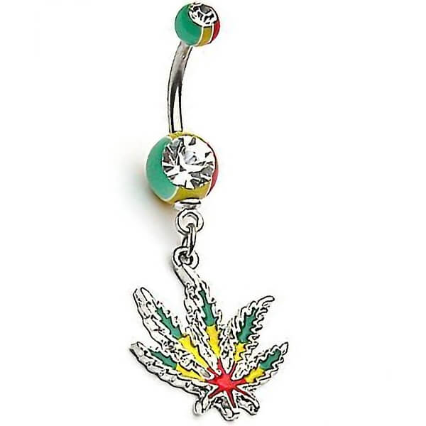 Piercing Nombril Pendentif Feuille De Chanvre Jamaïque Zircone