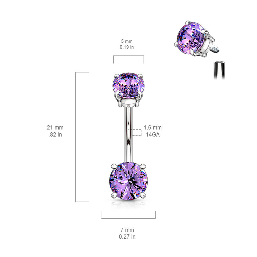 Belly Button Piercing Zirconia Internally Threaded