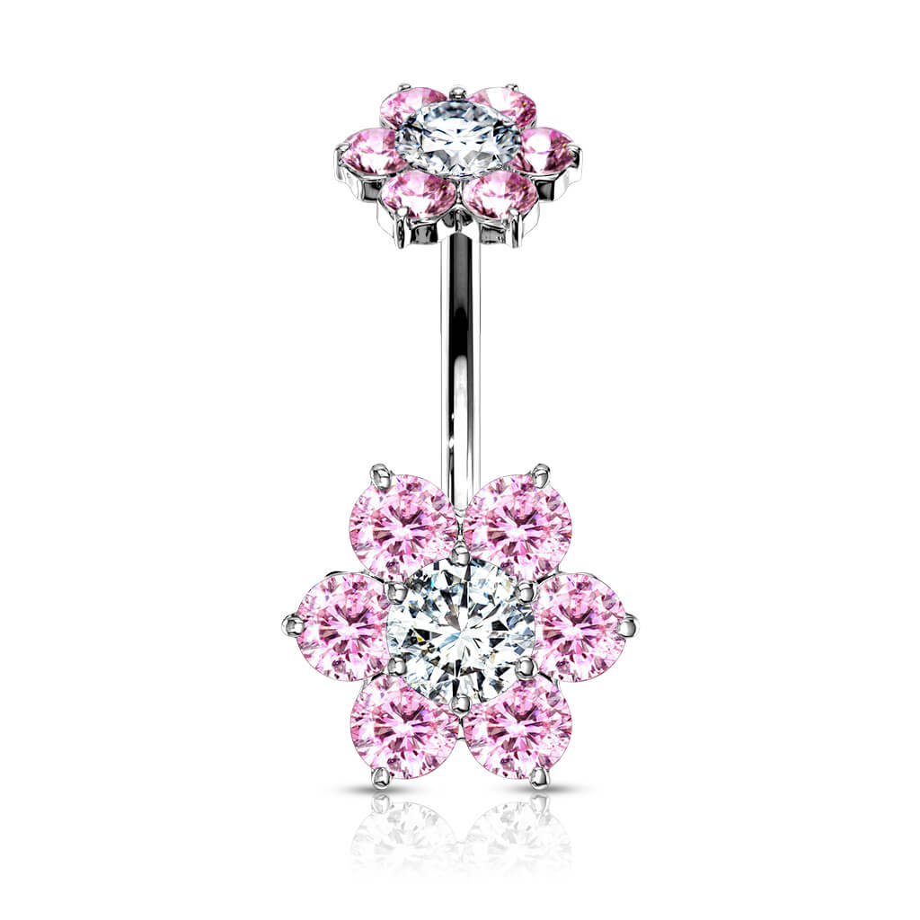 Belly Button Piercing Flower Zirconia Internally Threaded