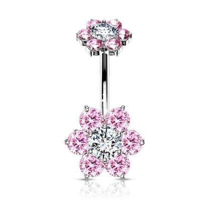 Piercing Nombril Fleur Zircone Filetage Interne