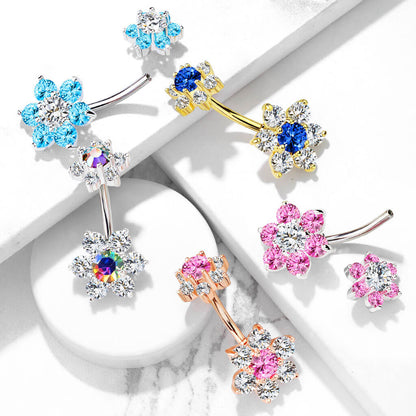 Belly Button Piercing Flower Zirconia Internally Threaded