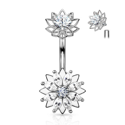 Belly Button Piercing Flower Zirconia Internally Threaded