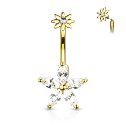 Belly Button Piercing Flower Zirconia Internally Threaded