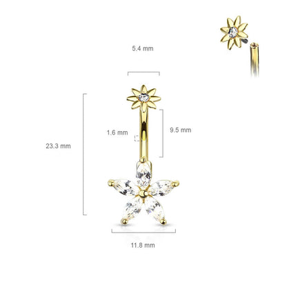 Piercing Nombril Fleur Zircone Filetage Interne