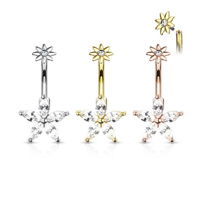 Belly Button Piercing Flower Zirconia Internally Threaded