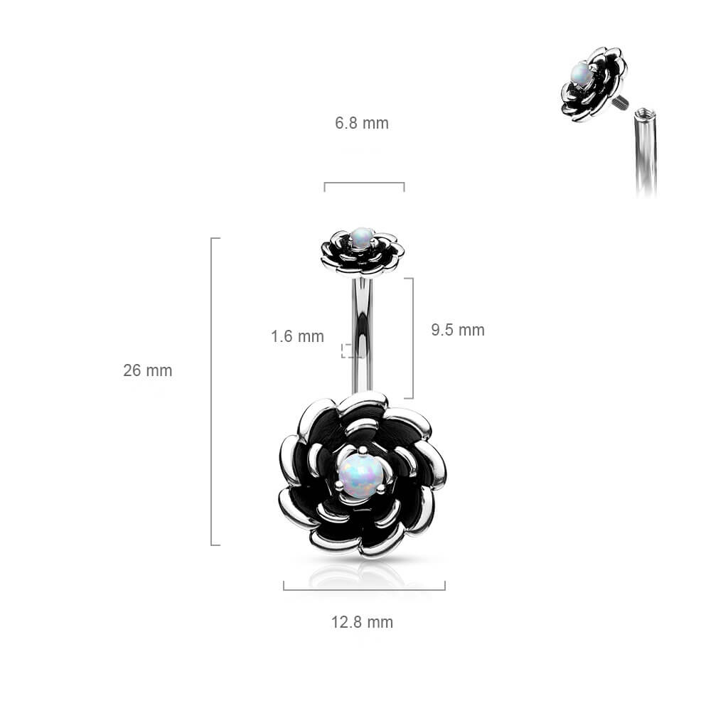 Belly Button Piercing Flower Opal Black Internally Threaded