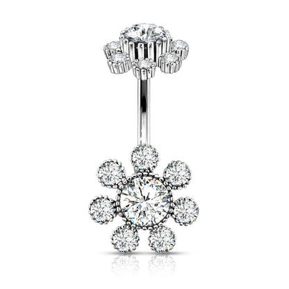 Bauchnabelpiercing Blume Zirkonia Silber Innengewinde